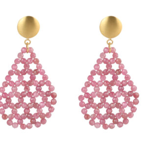 Rohm Boho Tropfen groß Silber vergoldet mit Turmalin pink