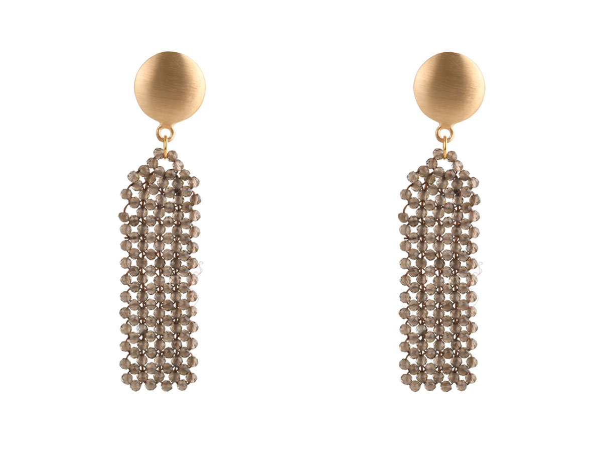 Rohm Boho Rechteck geflochten Rauchquarz Silber 925/- sat.verg.