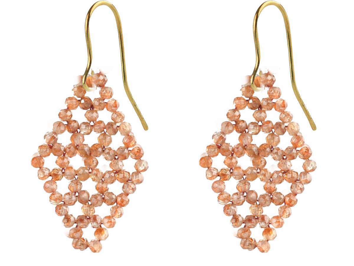 Rohm Boho Raute Zirkon beige, Silber 925 vergoldet poliert