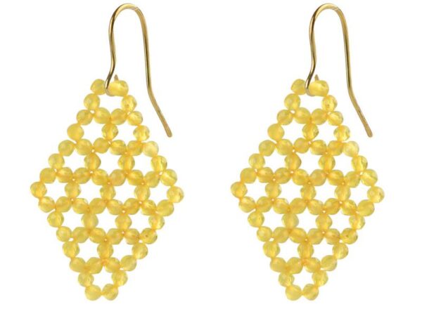 Rohm Boho Raute Achat gelb, Silber 925 vergoldet poliert