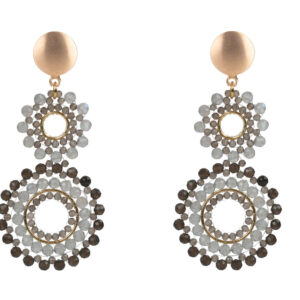 Rohm Boho Doppelring Labradorit, Rauchquarz, Silber 925 sat. gelb+keram.