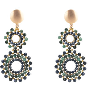 Rohm Boho Doppelring Smaragd, Saphir Silber 925 sat. gelb+keram.