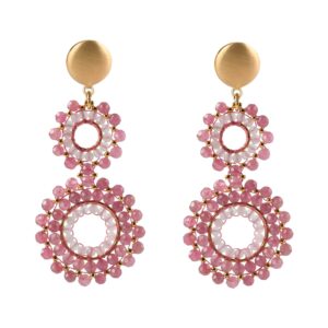 Rohm Boho Doppelring Silber vergoldet mit Turmalin pink
