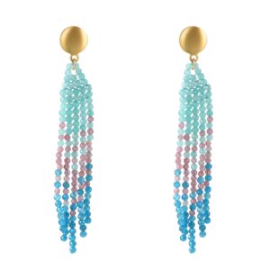 Rohm Ohrhänger Lilly Silber vergoldet sat.+keram. mit Amazonit, Turmalin pink, Achat dunkelblau