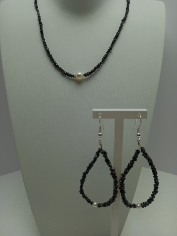 Diamantsplitterschmuck-Set, Silber 925 mit Süßwasserperle